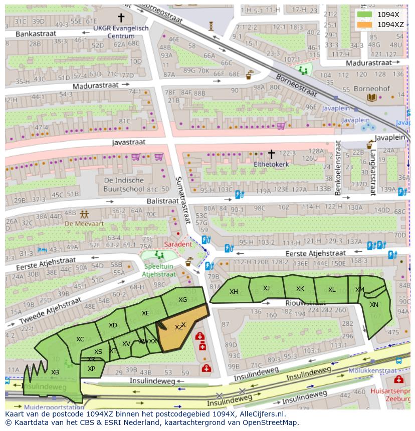 Afbeelding van het postcodegebied 1094 XZ op de kaart.