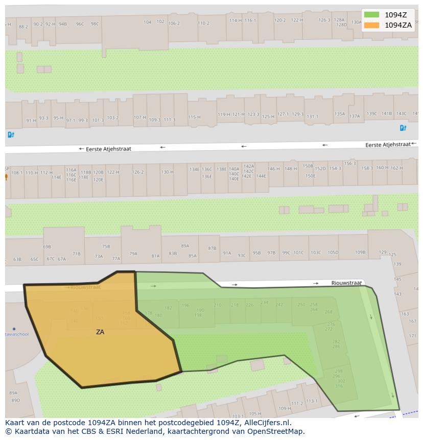 Afbeelding van het postcodegebied 1094 ZA op de kaart.