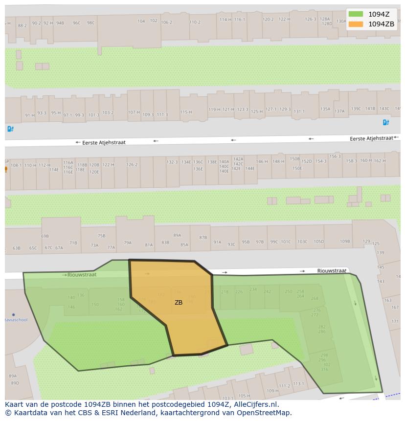 Afbeelding van het postcodegebied 1094 ZB op de kaart.