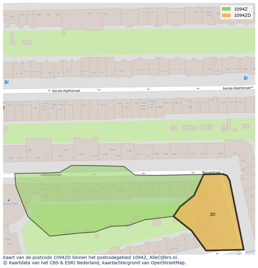 Afbeelding van het postcodegebied 1094 ZD op de kaart.