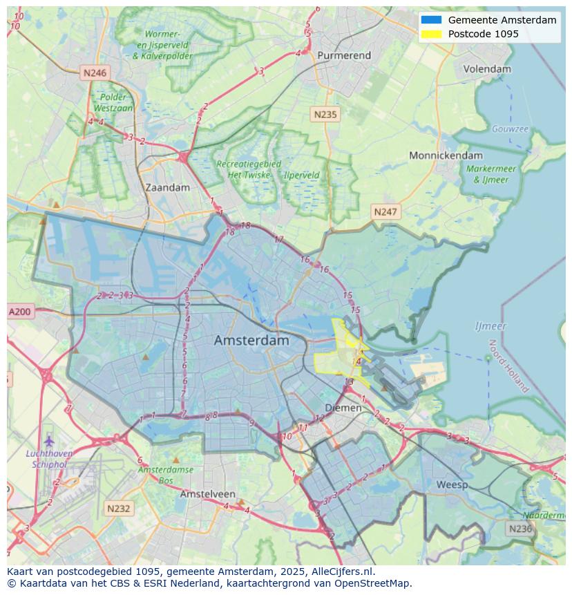 Afbeelding van het postcodegebied 1095 op de kaart.