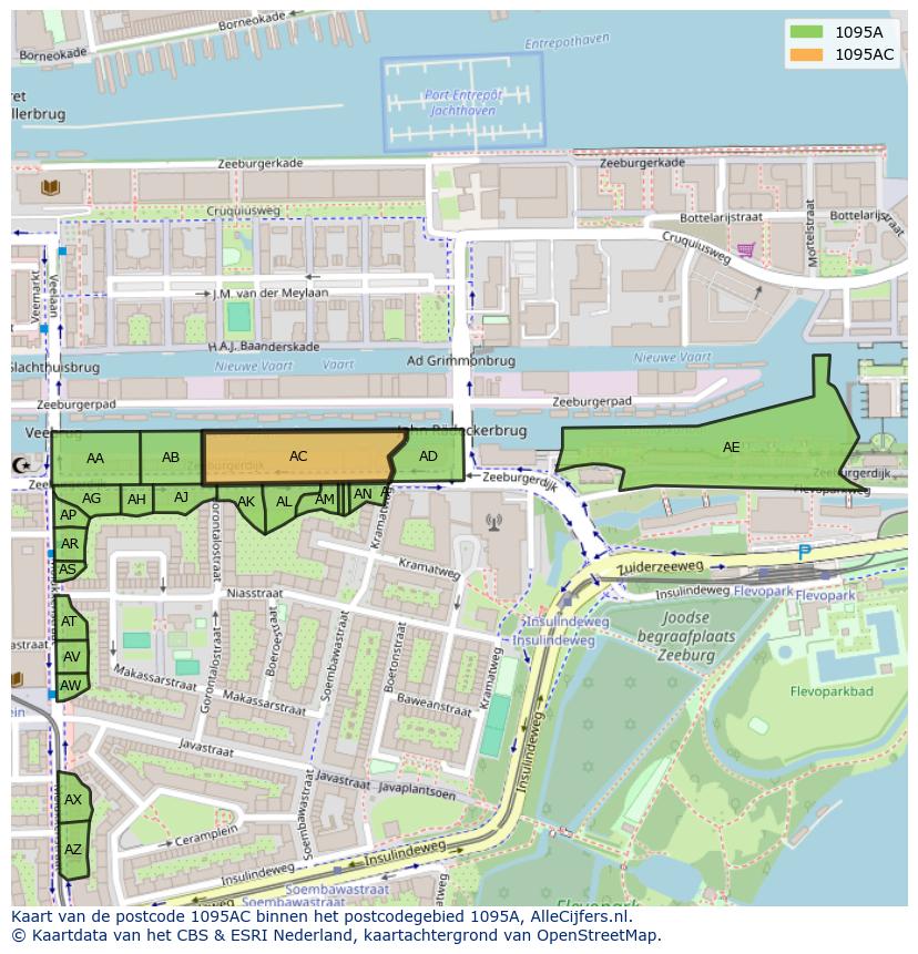 Afbeelding van het postcodegebied 1095 AC op de kaart.