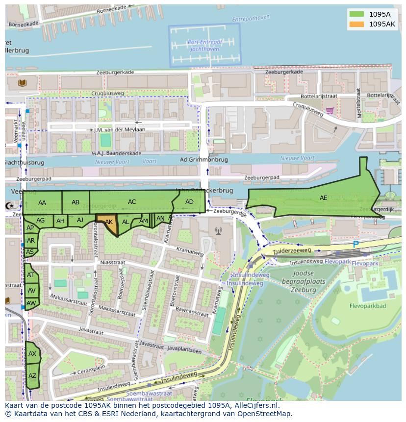 Afbeelding van het postcodegebied 1095 AK op de kaart.