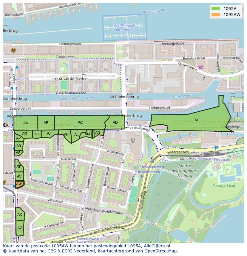 Afbeelding van het postcodegebied 1095 AW op de kaart.