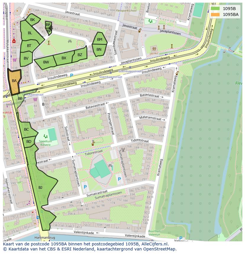 Afbeelding van het postcodegebied 1095 BA op de kaart.