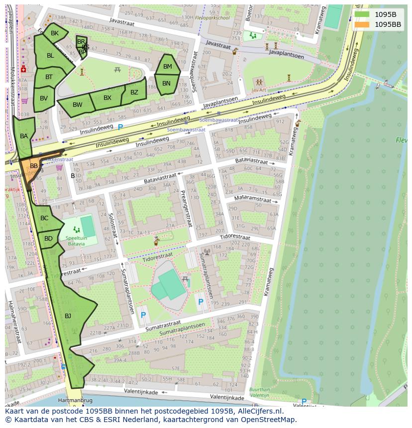 Afbeelding van het postcodegebied 1095 BB op de kaart.