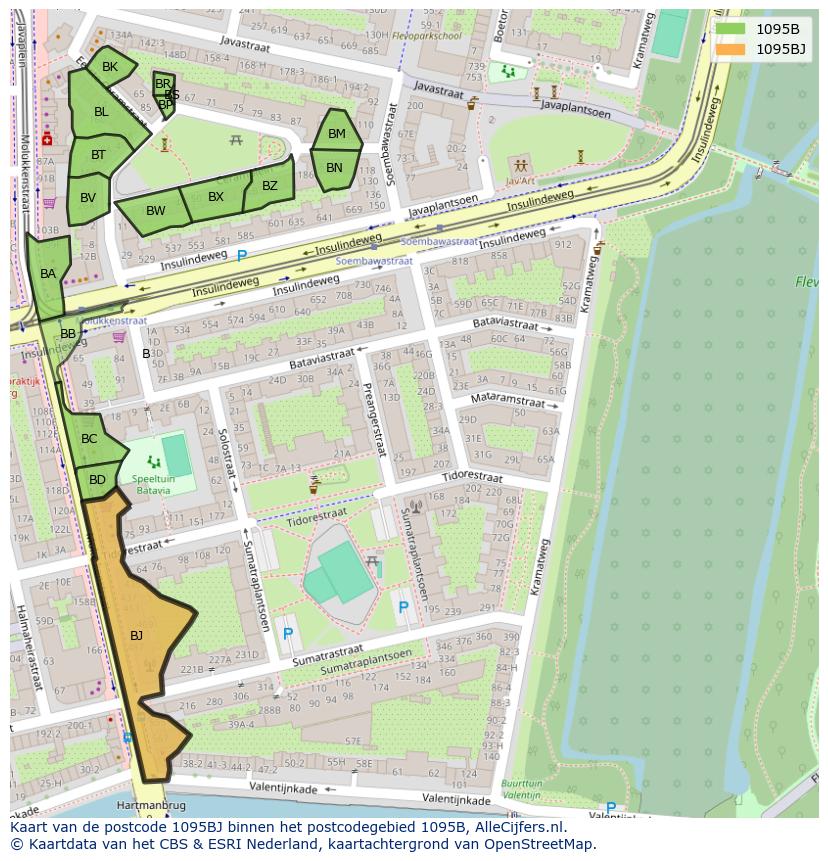 Afbeelding van het postcodegebied 1095 BJ op de kaart.
