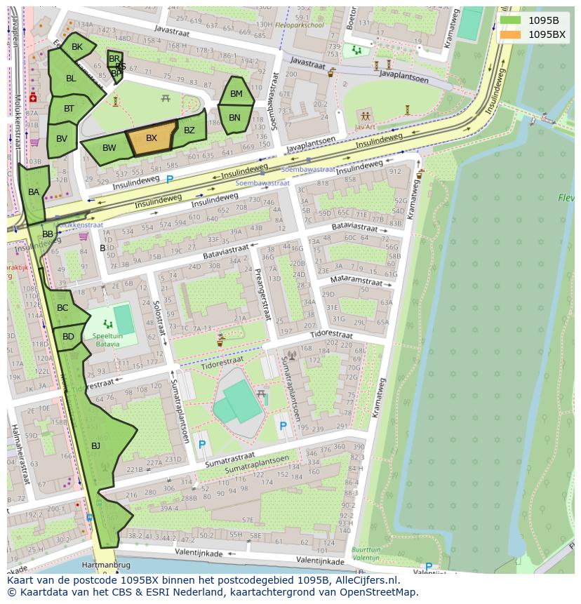 Afbeelding van het postcodegebied 1095 BX op de kaart.