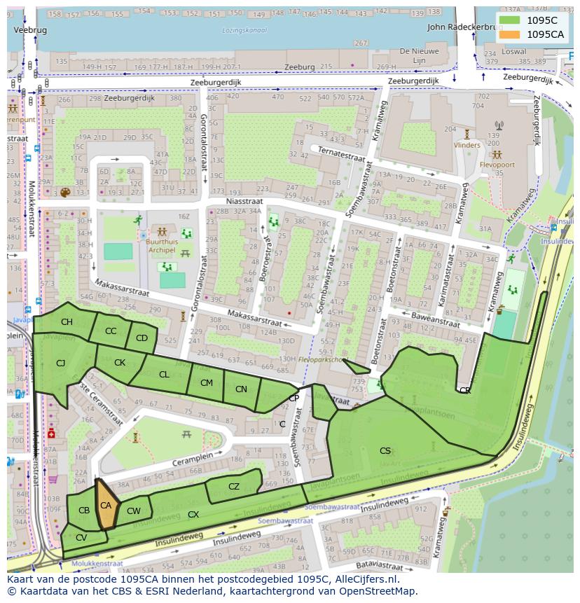 Afbeelding van het postcodegebied 1095 CA op de kaart.