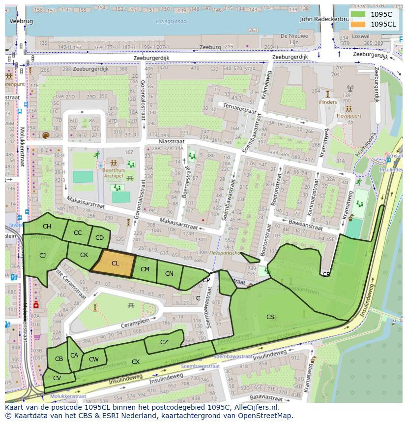 Afbeelding van het postcodegebied 1095 CL op de kaart.