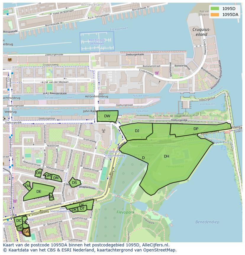 Afbeelding van het postcodegebied 1095 DA op de kaart.