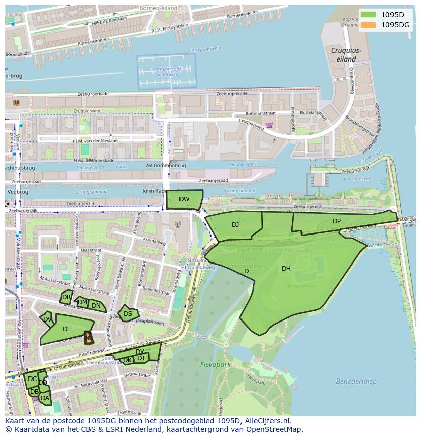 Afbeelding van het postcodegebied 1095 DG op de kaart.