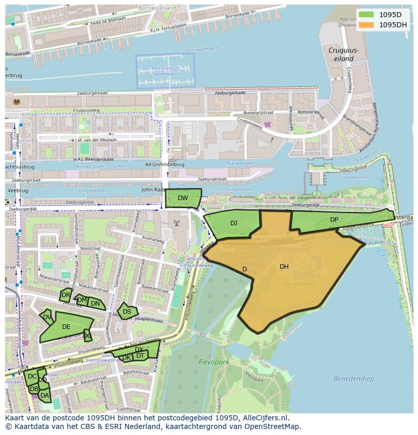 Afbeelding van het postcodegebied 1095 DH op de kaart.