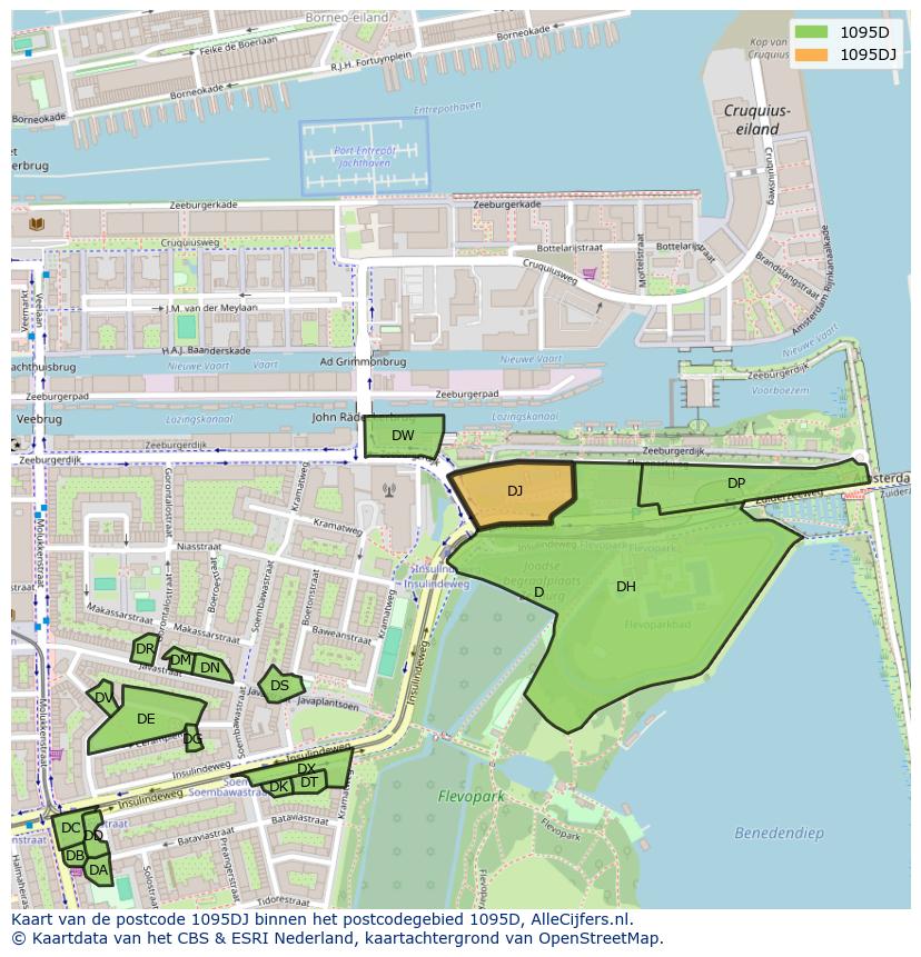 Afbeelding van het postcodegebied 1095 DJ op de kaart.