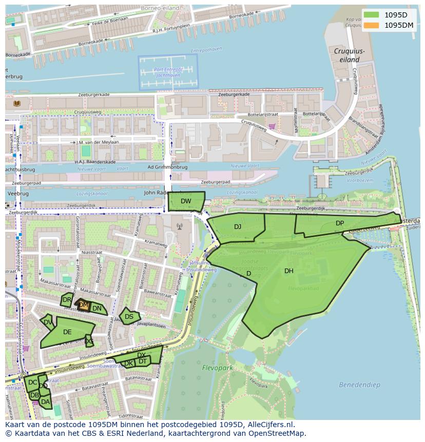 Afbeelding van het postcodegebied 1095 DM op de kaart.