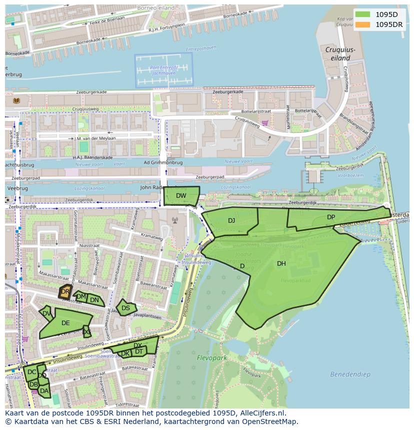 Afbeelding van het postcodegebied 1095 DR op de kaart.