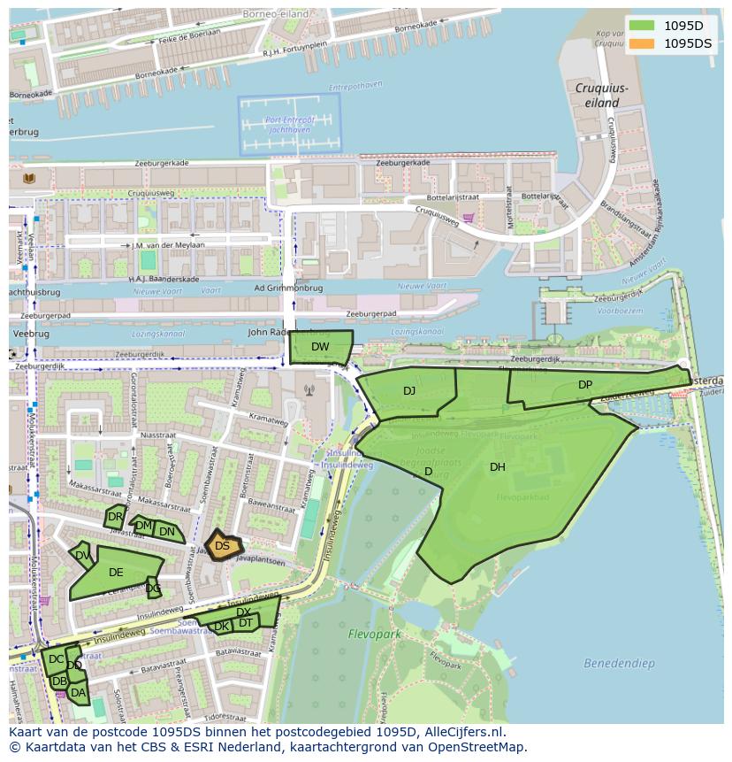 Afbeelding van het postcodegebied 1095 DS op de kaart.