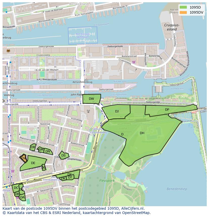 Afbeelding van het postcodegebied 1095 DV op de kaart.