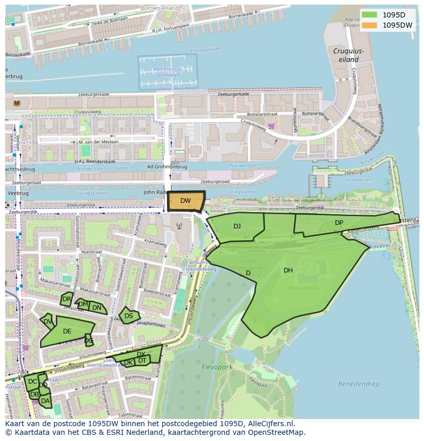 Afbeelding van het postcodegebied 1095 DW op de kaart.