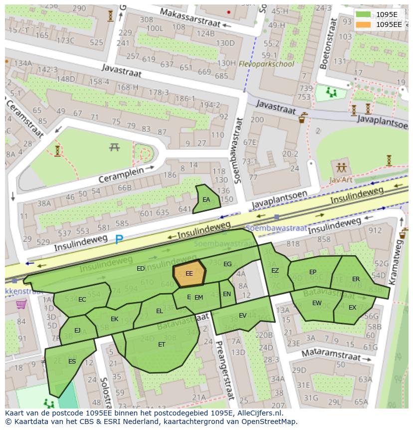 Afbeelding van het postcodegebied 1095 EE op de kaart.