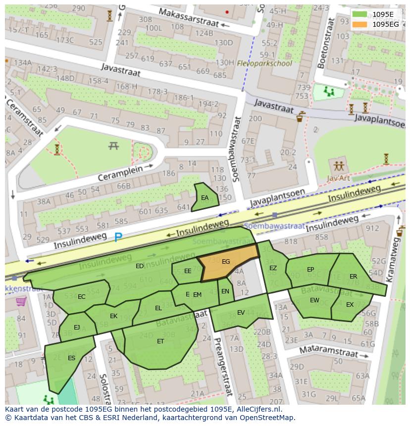 Afbeelding van het postcodegebied 1095 EG op de kaart.
