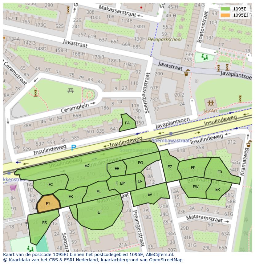Afbeelding van het postcodegebied 1095 EJ op de kaart.