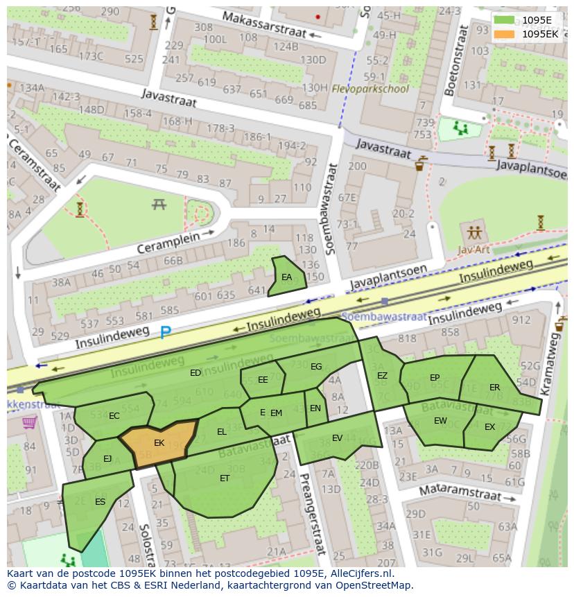 Afbeelding van het postcodegebied 1095 EK op de kaart.