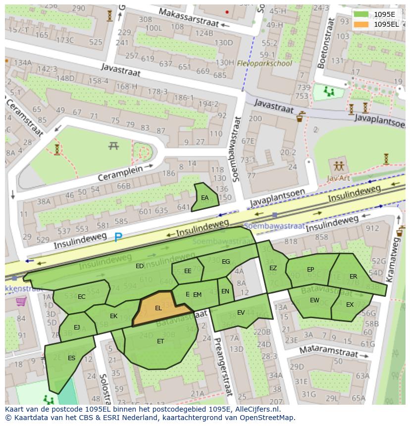 Afbeelding van het postcodegebied 1095 EL op de kaart.