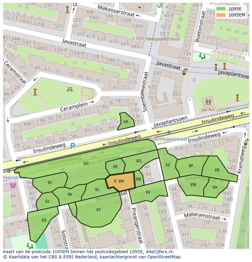 Afbeelding van het postcodegebied 1095 EM op de kaart.