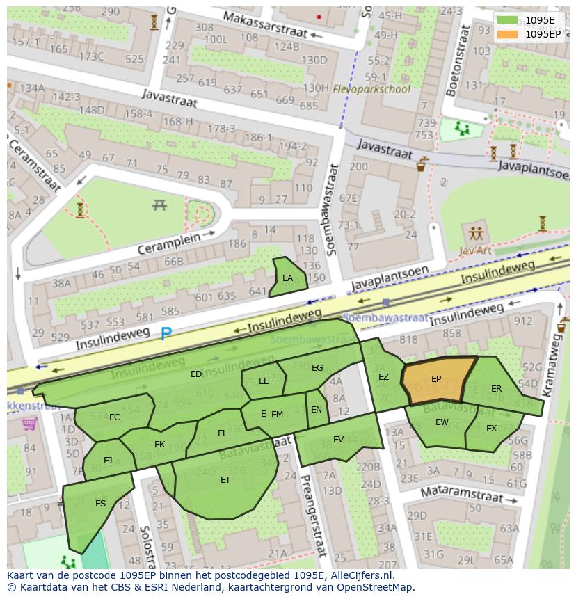 Afbeelding van het postcodegebied 1095 EP op de kaart.