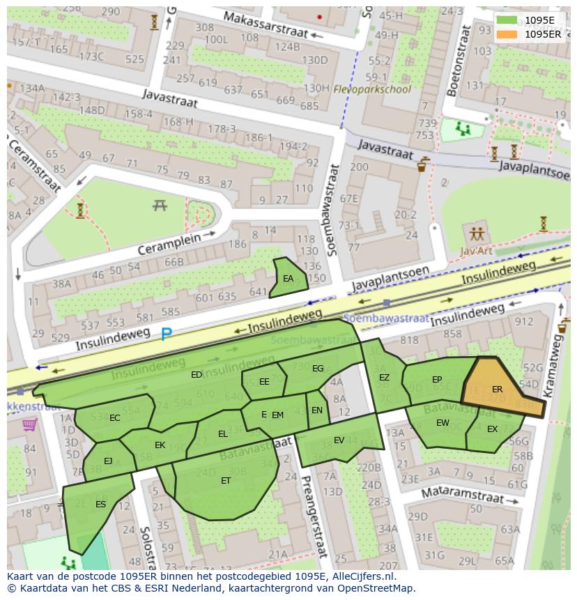 Afbeelding van het postcodegebied 1095 ER op de kaart.