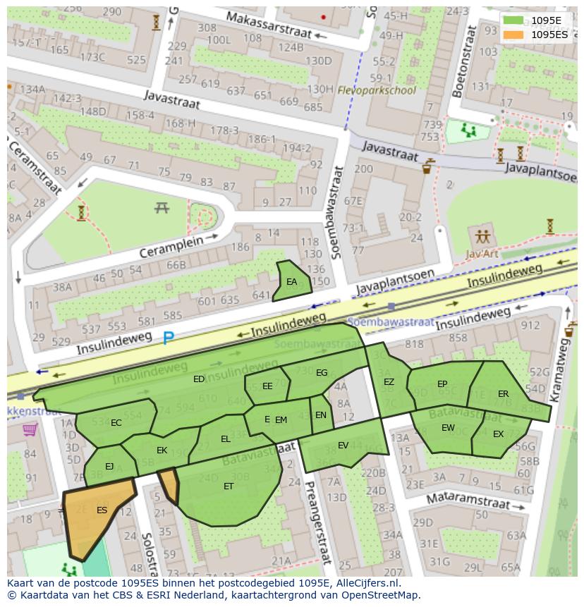 Afbeelding van het postcodegebied 1095 ES op de kaart.