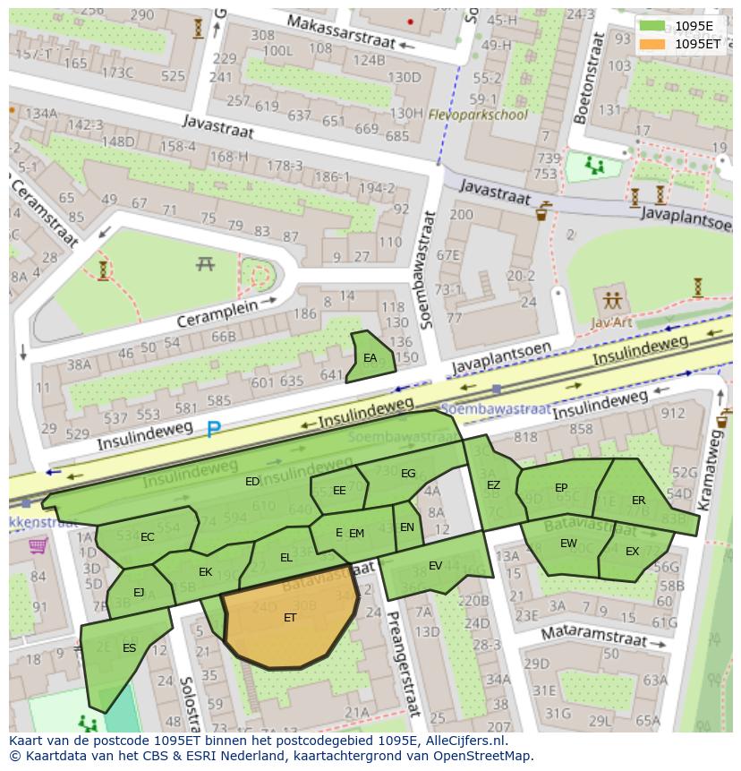 Afbeelding van het postcodegebied 1095 ET op de kaart.