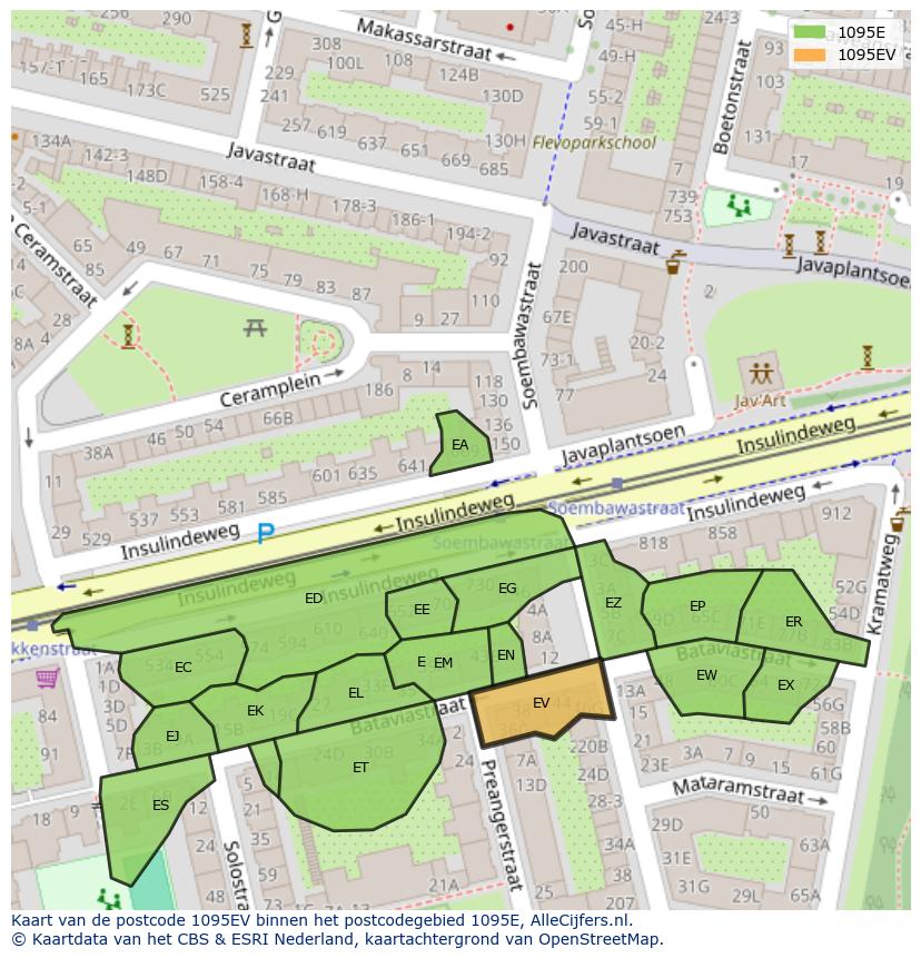 Afbeelding van het postcodegebied 1095 EV op de kaart.