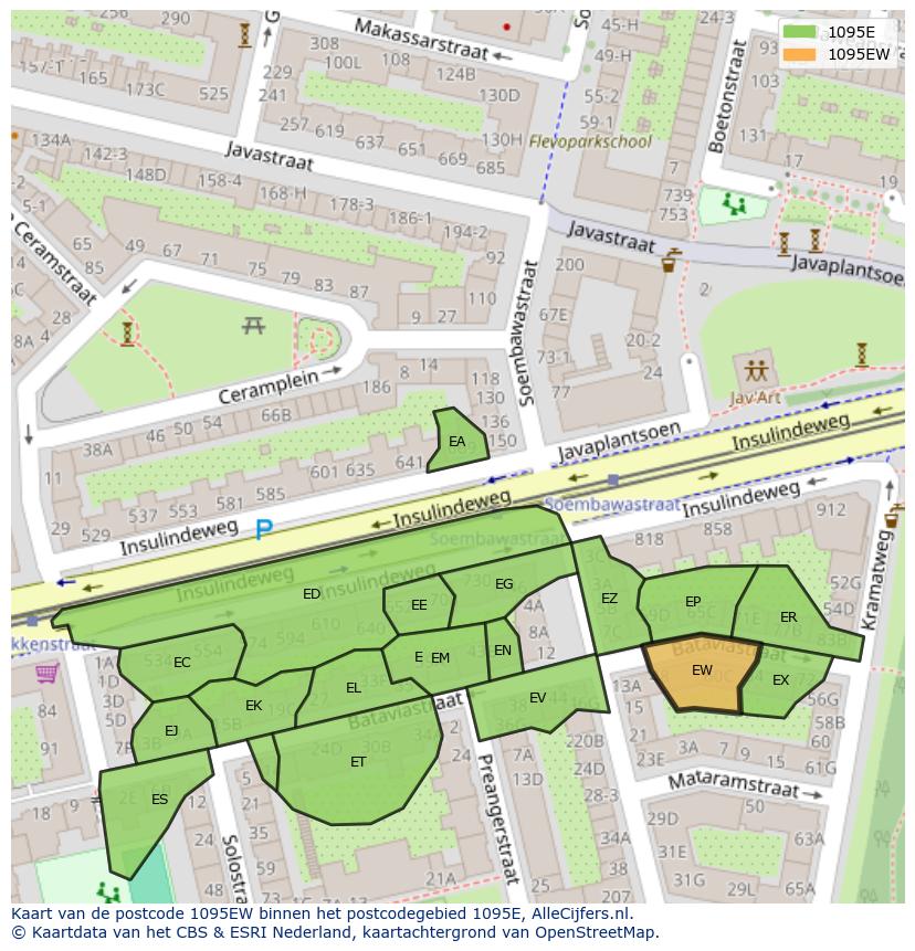 Afbeelding van het postcodegebied 1095 EW op de kaart.