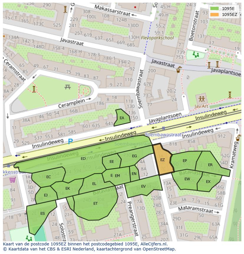 Afbeelding van het postcodegebied 1095 EZ op de kaart.