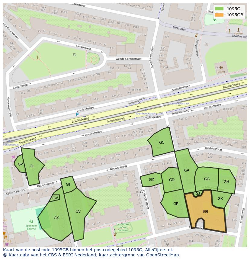 Afbeelding van het postcodegebied 1095 GB op de kaart.