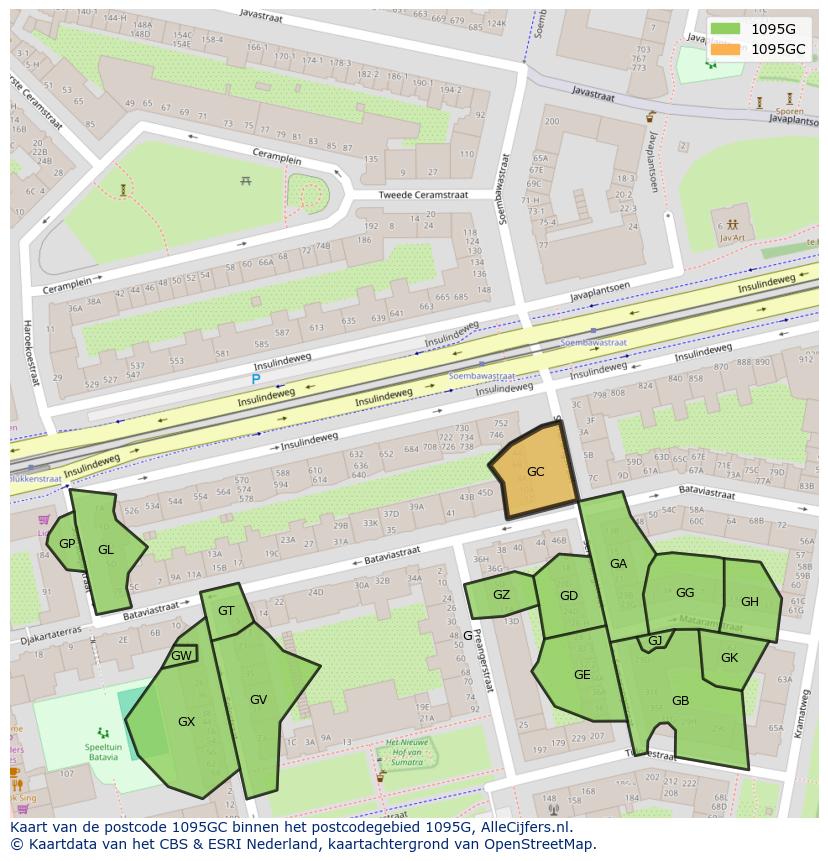 Afbeelding van het postcodegebied 1095 GC op de kaart.