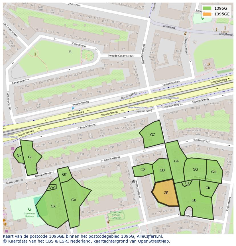 Afbeelding van het postcodegebied 1095 GE op de kaart.