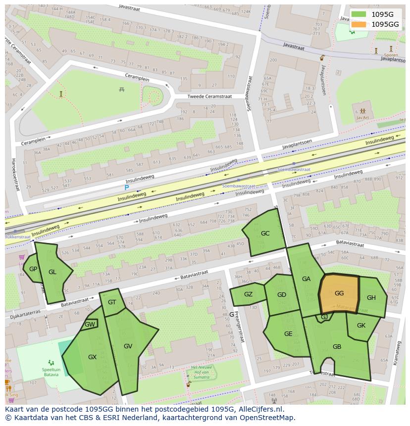 Afbeelding van het postcodegebied 1095 GG op de kaart.