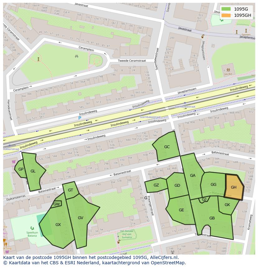 Afbeelding van het postcodegebied 1095 GH op de kaart.