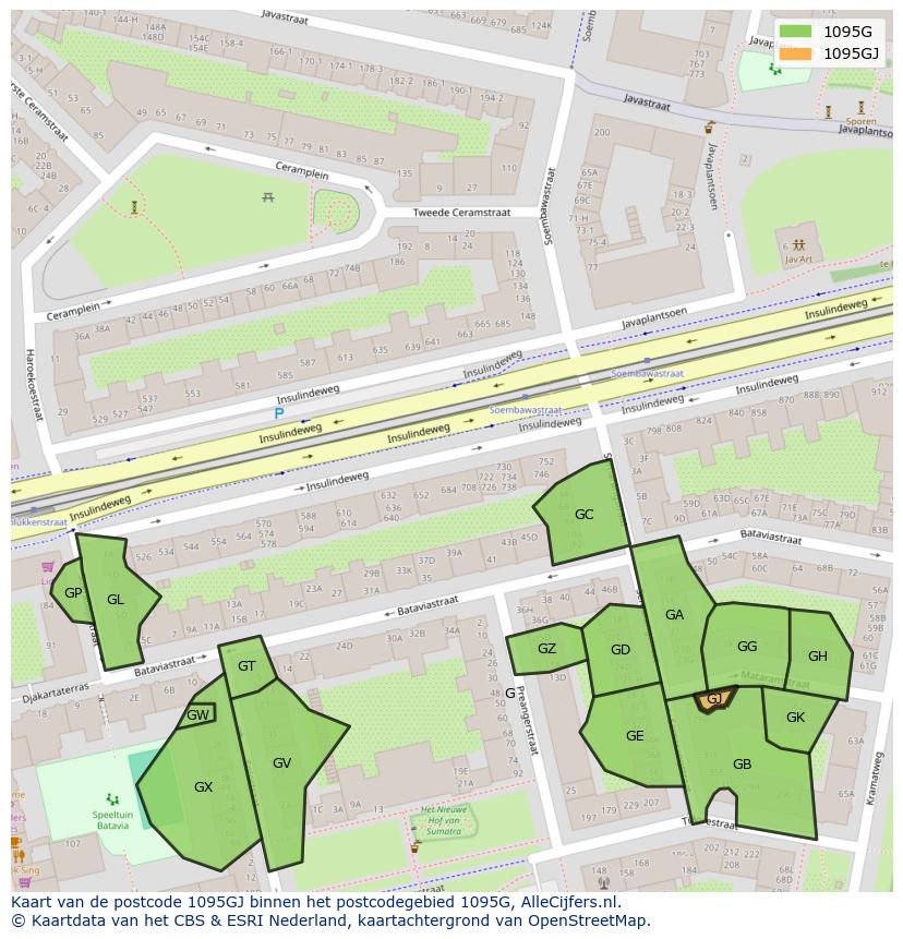Afbeelding van het postcodegebied 1095 GJ op de kaart.