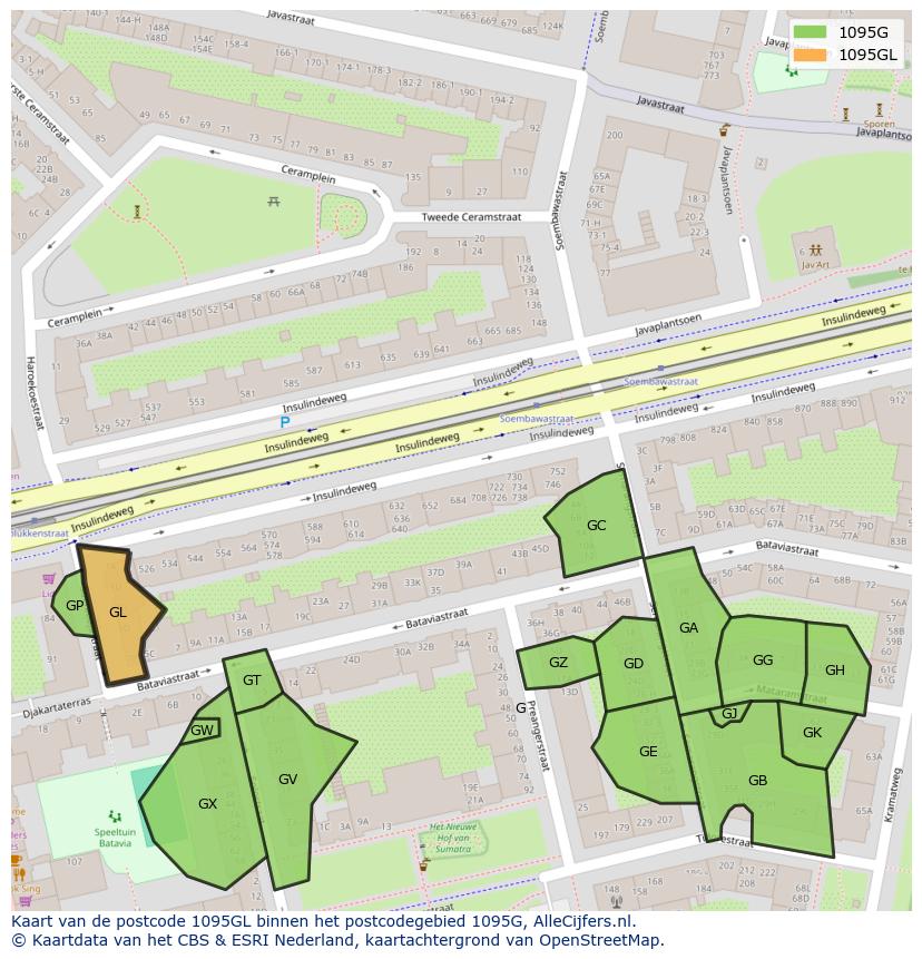 Afbeelding van het postcodegebied 1095 GL op de kaart.