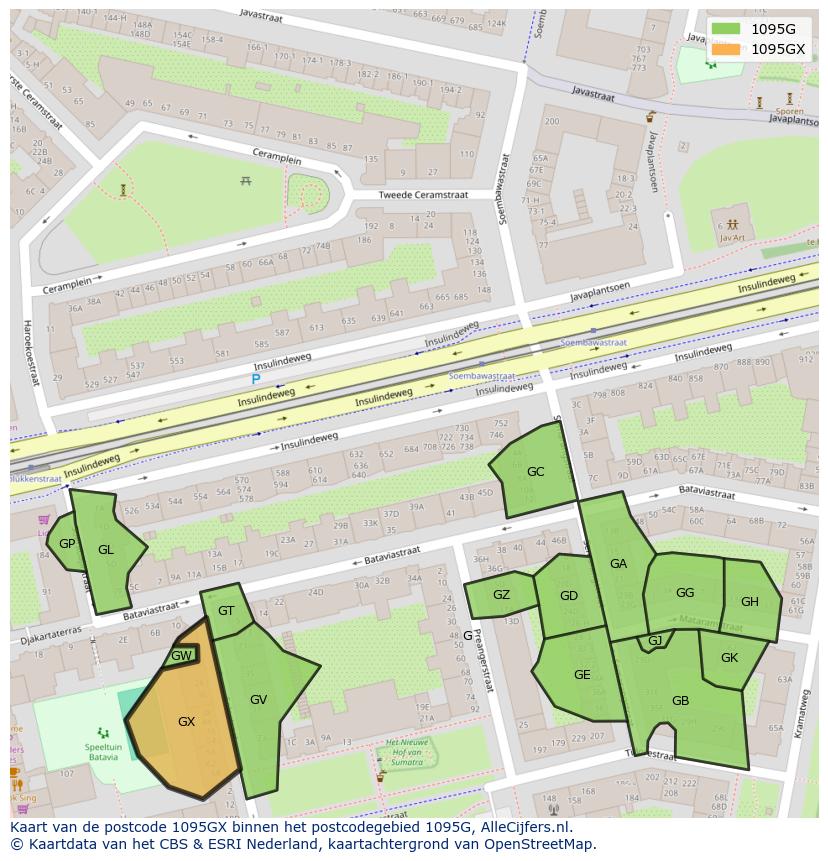 Afbeelding van het postcodegebied 1095 GX op de kaart.