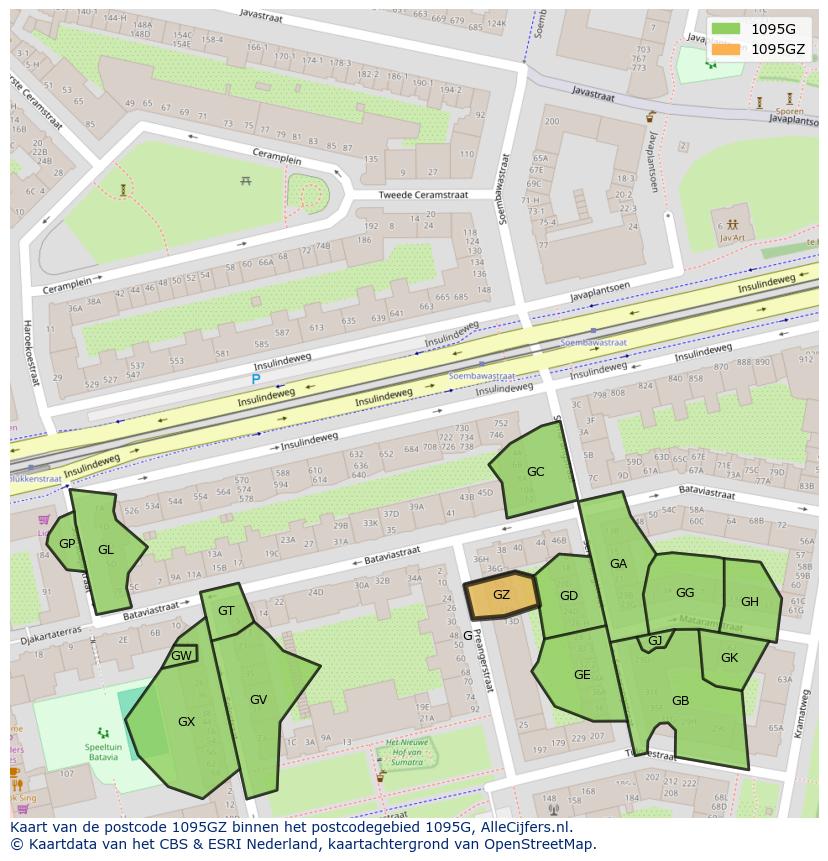 Afbeelding van het postcodegebied 1095 GZ op de kaart.