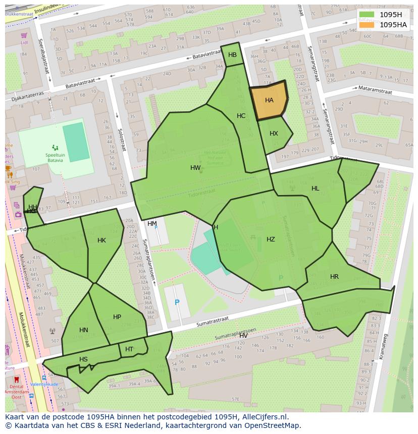 Afbeelding van het postcodegebied 1095 HA op de kaart.