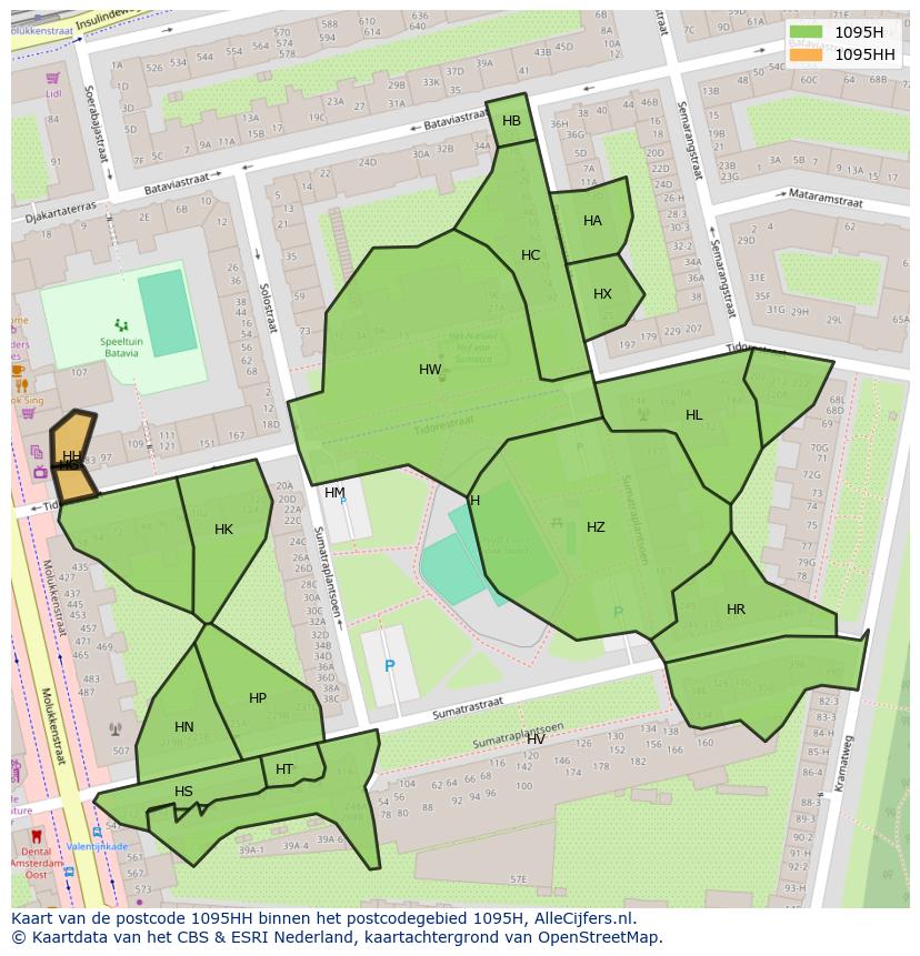 Afbeelding van het postcodegebied 1095 HH op de kaart.