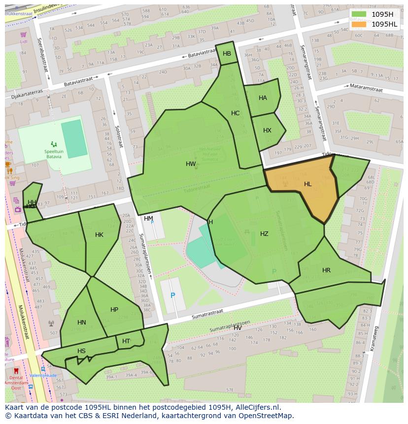 Afbeelding van het postcodegebied 1095 HL op de kaart.