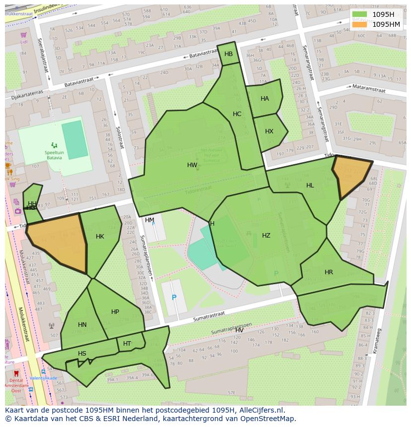 Afbeelding van het postcodegebied 1095 HM op de kaart.