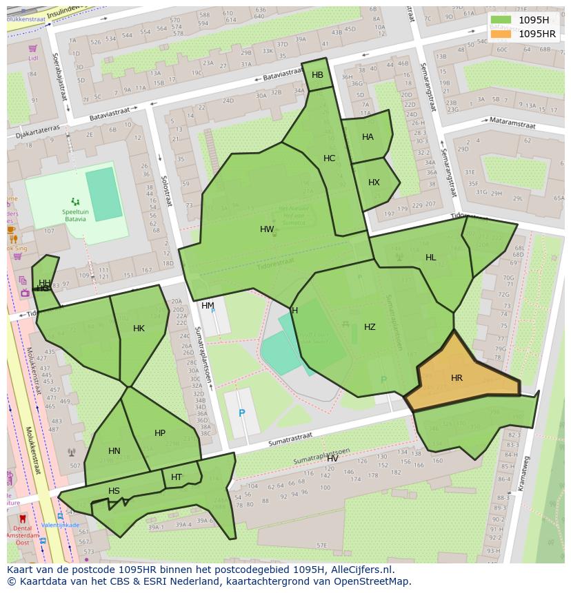 Afbeelding van het postcodegebied 1095 HR op de kaart.